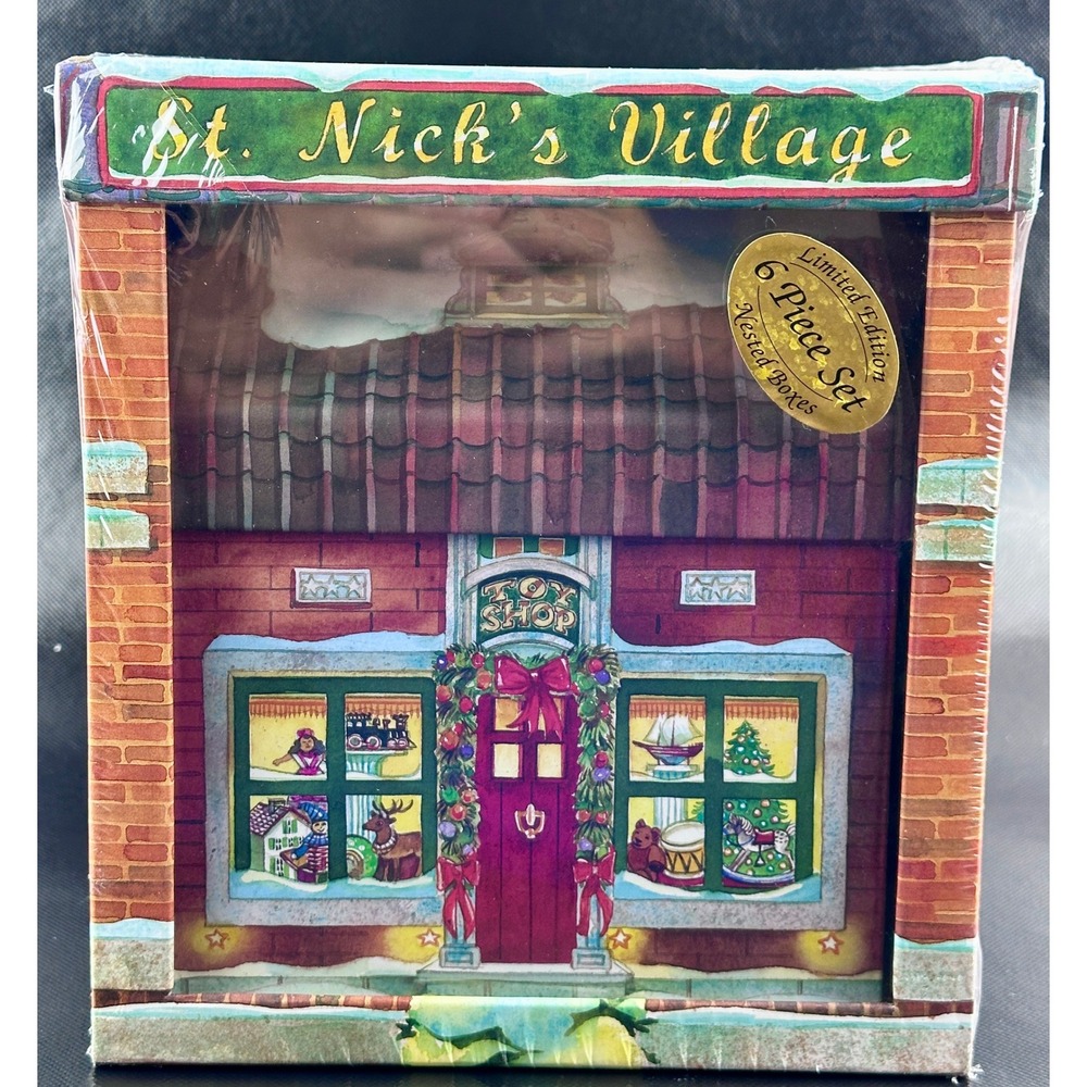 St. Nick's Village Nested Boxes Toy Shop Christmas‎ Holiday Decor 6 Piece Set